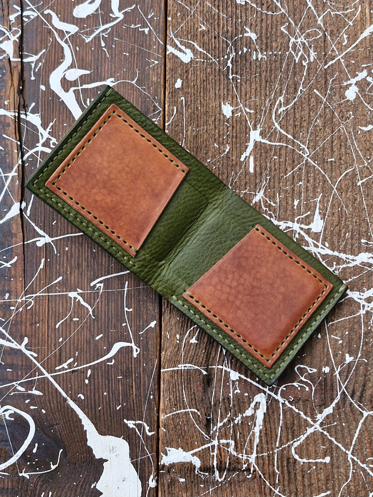 Photo by BCLEATHERGOODS on April 2, 2026 of the BCLeathergoods Wallet in Horween Natural Dublin & Badalassi Carlo Olive Green Minerva.