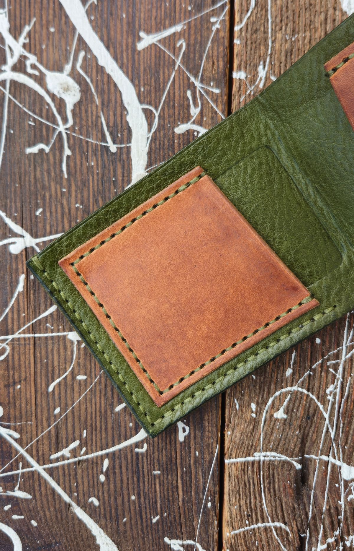 Photo by BCLEATHERGOODS on April 2, 2026 of the BCLeathergoods Wallet in Horween Natural Dublin & Badalassi Carlo Olive Green Minerva.