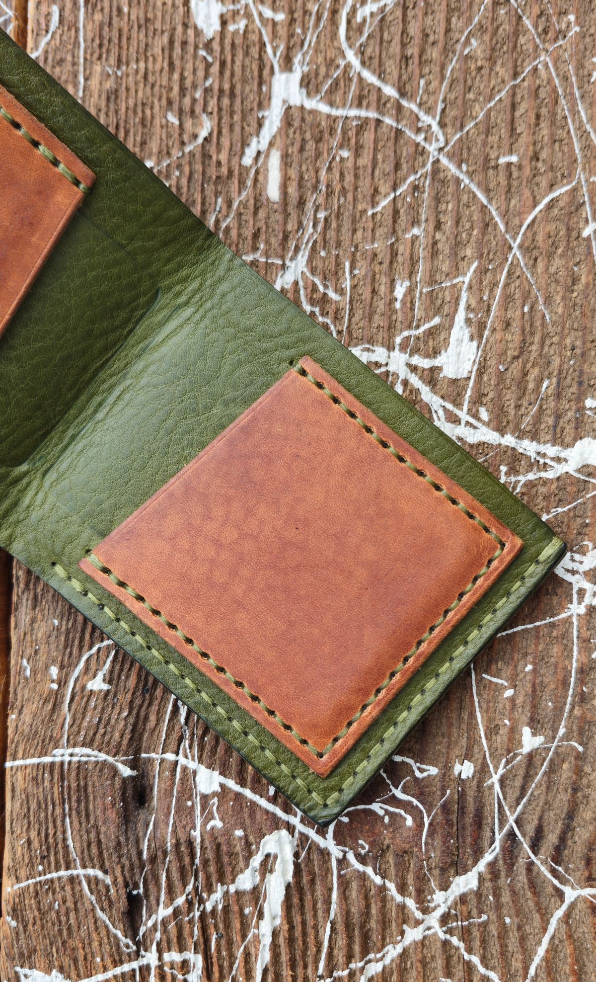 Photo by BCLEATHERGOODS on April 2, 2026 of the BCLeathergoods Wallet in Horween Natural Dublin & Badalassi Carlo Olive Green Minerva.