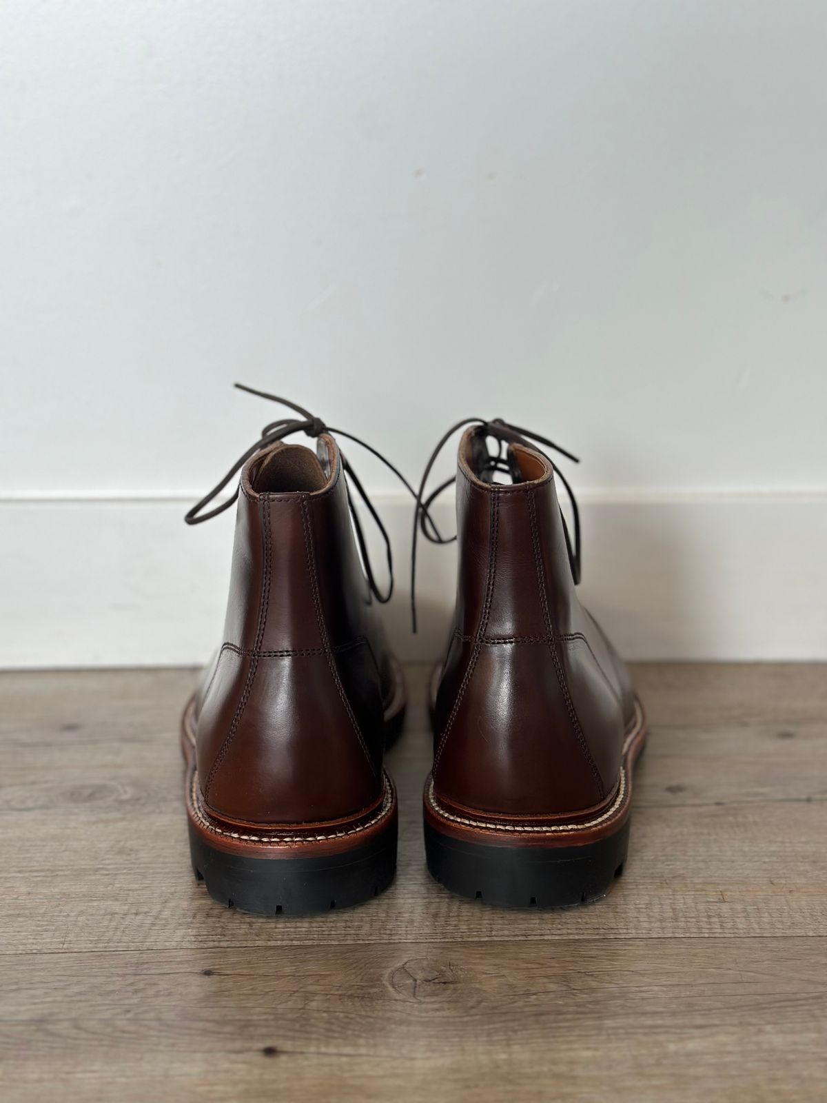 Photo by watch_gabe on November 8, 2023 of the Grant Stone Brass Boot in Horween Crimson Chromexcel.