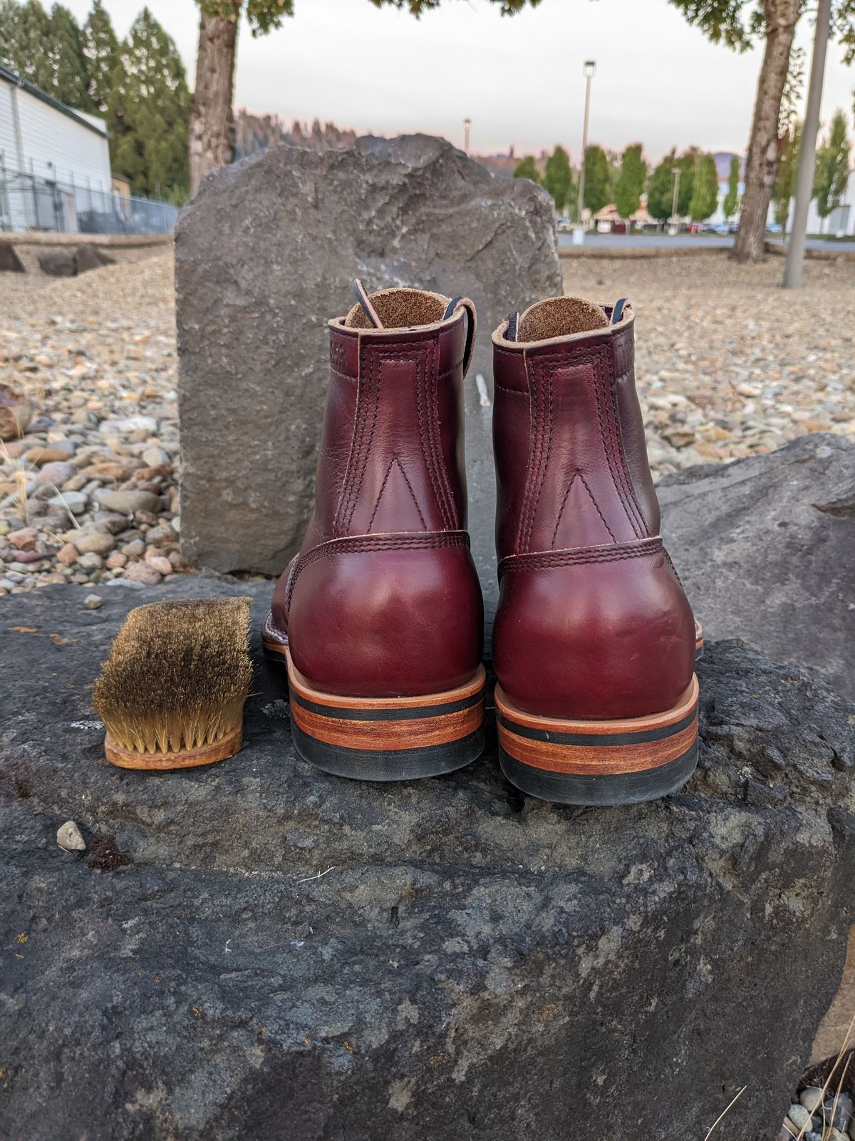 Photo by patinamindset on October 2, 2022 of the White's MP-Sherman Toe Cap in Horween Burgundy Chromexcel.