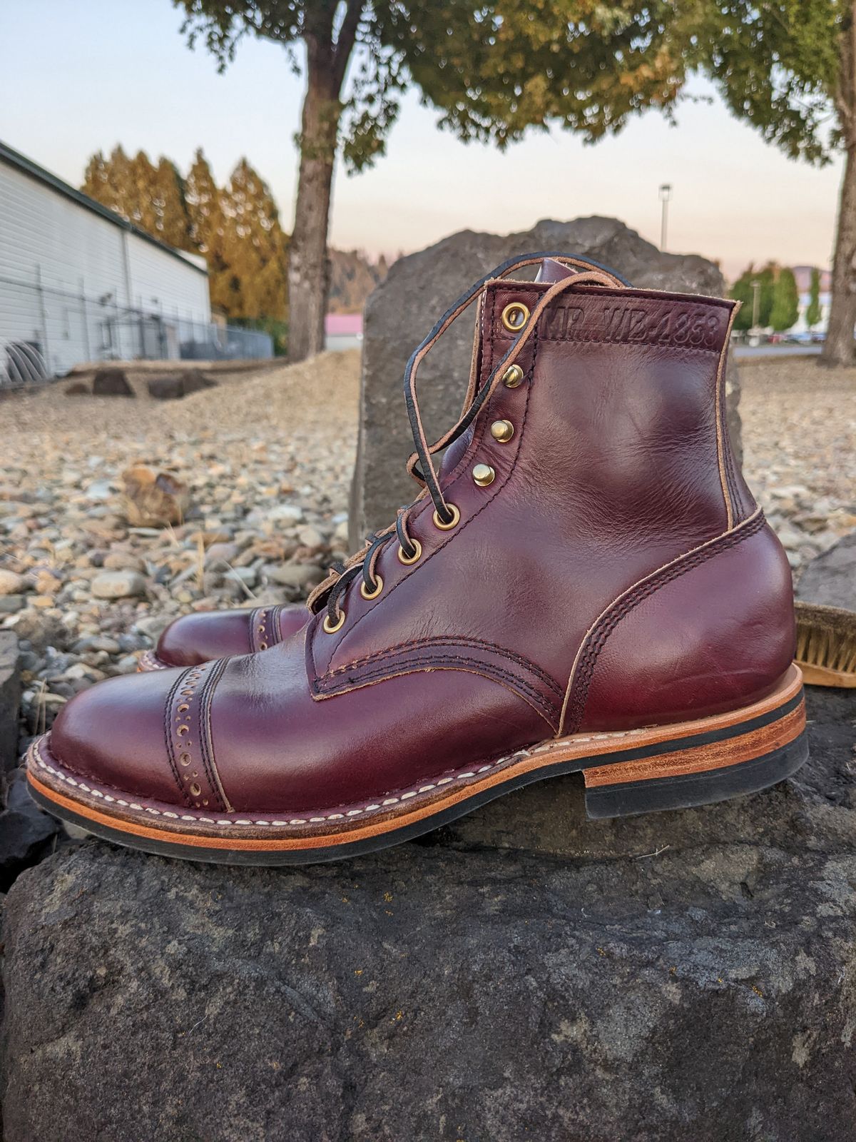 Photo by patinamindset on October 2, 2022 of the White's MP-Sherman Toe Cap in Horween Burgundy Chromexcel.