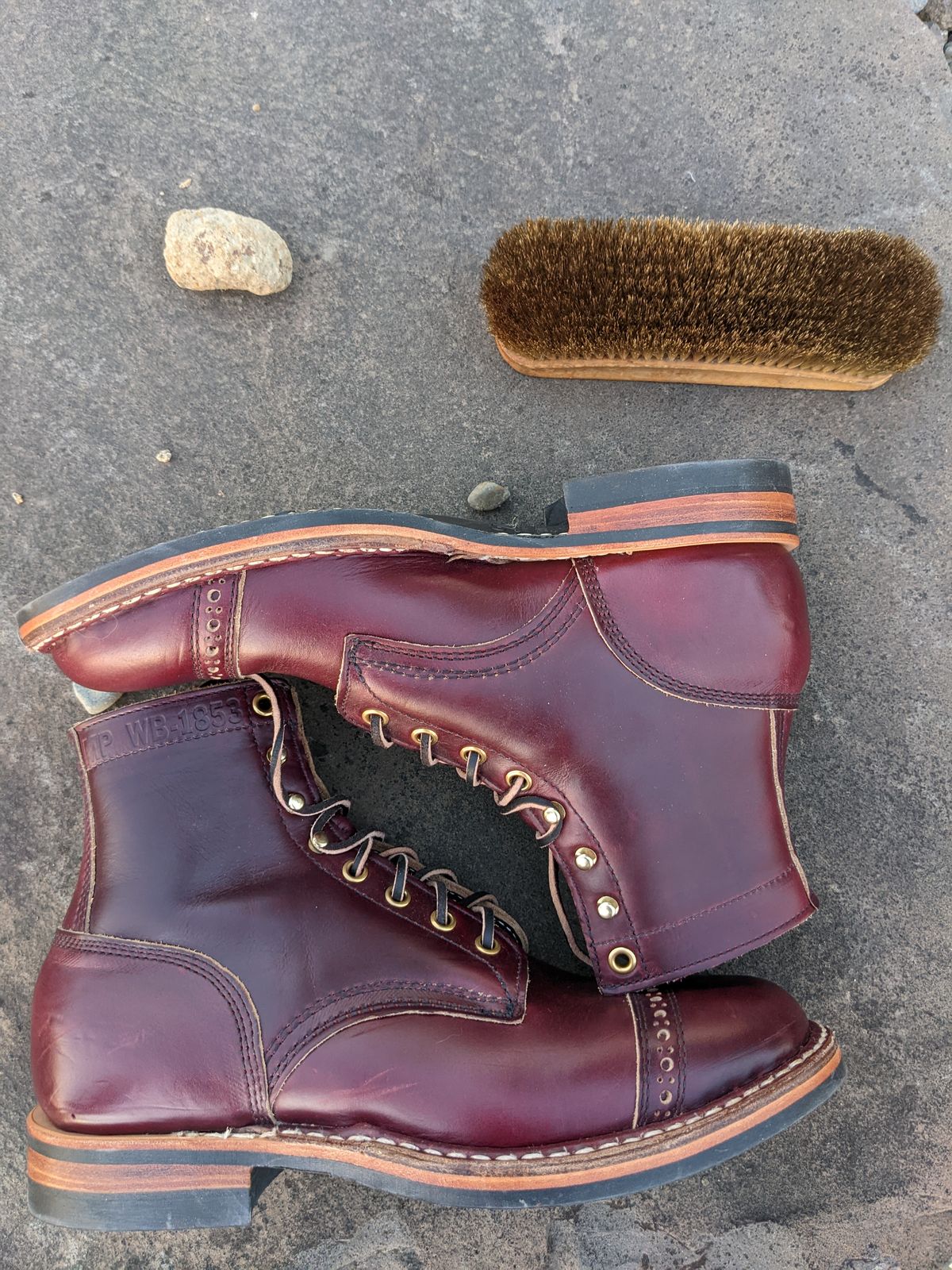 Photo by patinamindset on October 2, 2022 of the White's MP-Sherman Toe Cap in Horween Burgundy Chromexcel.