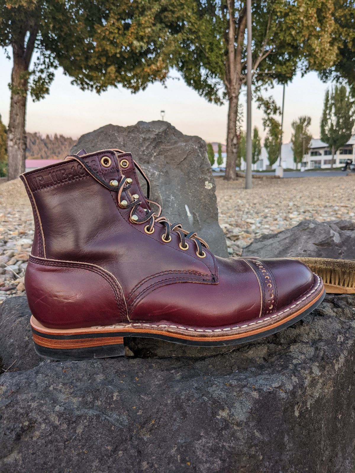 Photo by patinamindset on October 2, 2022 of the White's MP-Sherman Toe Cap in Horween Burgundy Chromexcel.