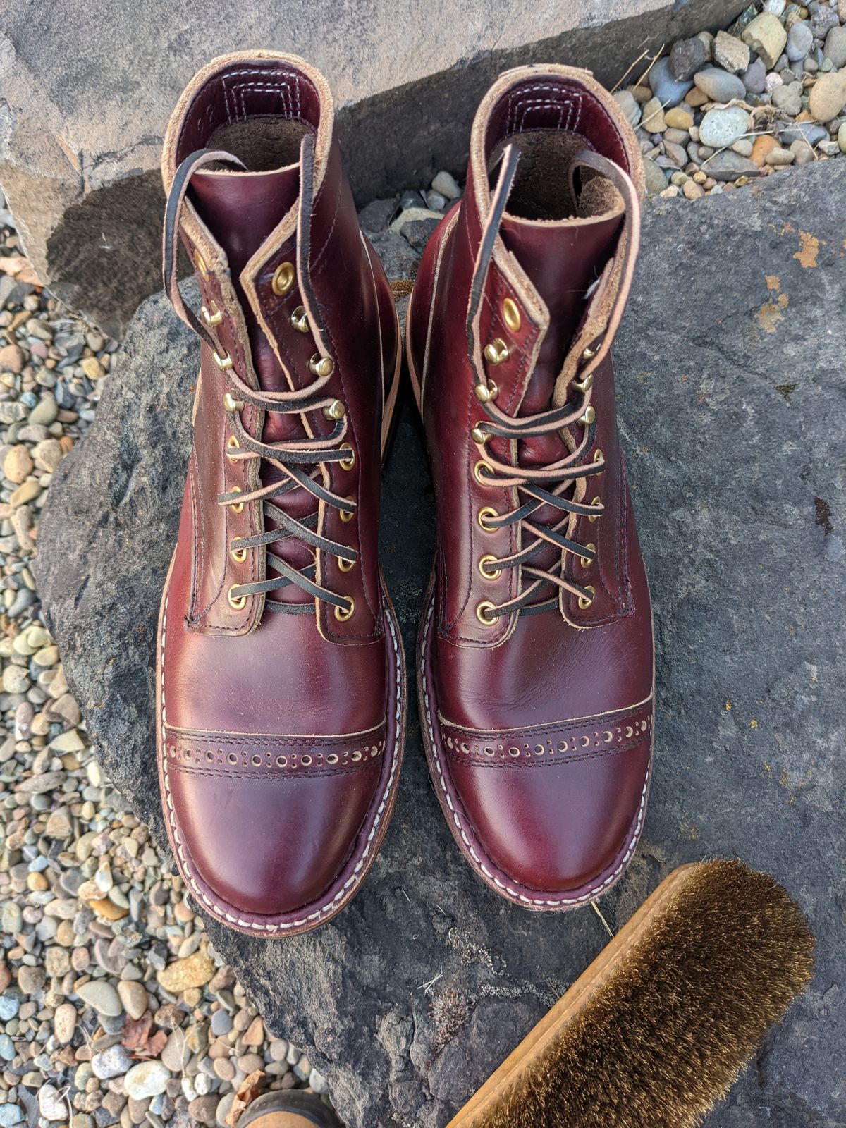 Photo by patinamindset on October 2, 2022 of the White's MP-Sherman Toe Cap in Horween Burgundy Chromexcel.