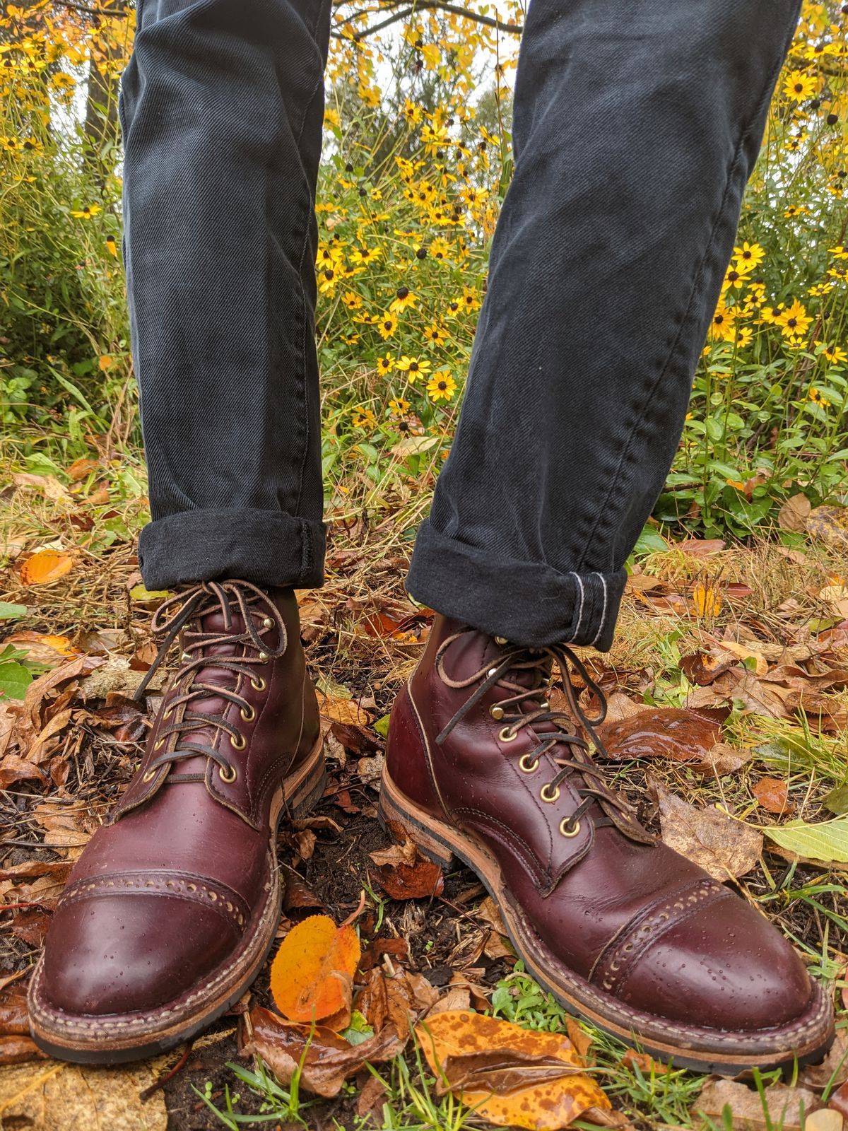 Photo by patinamindset on November 6, 2022 of the White's MP-Sherman Toe Cap in Horween Burgundy Chromexcel.