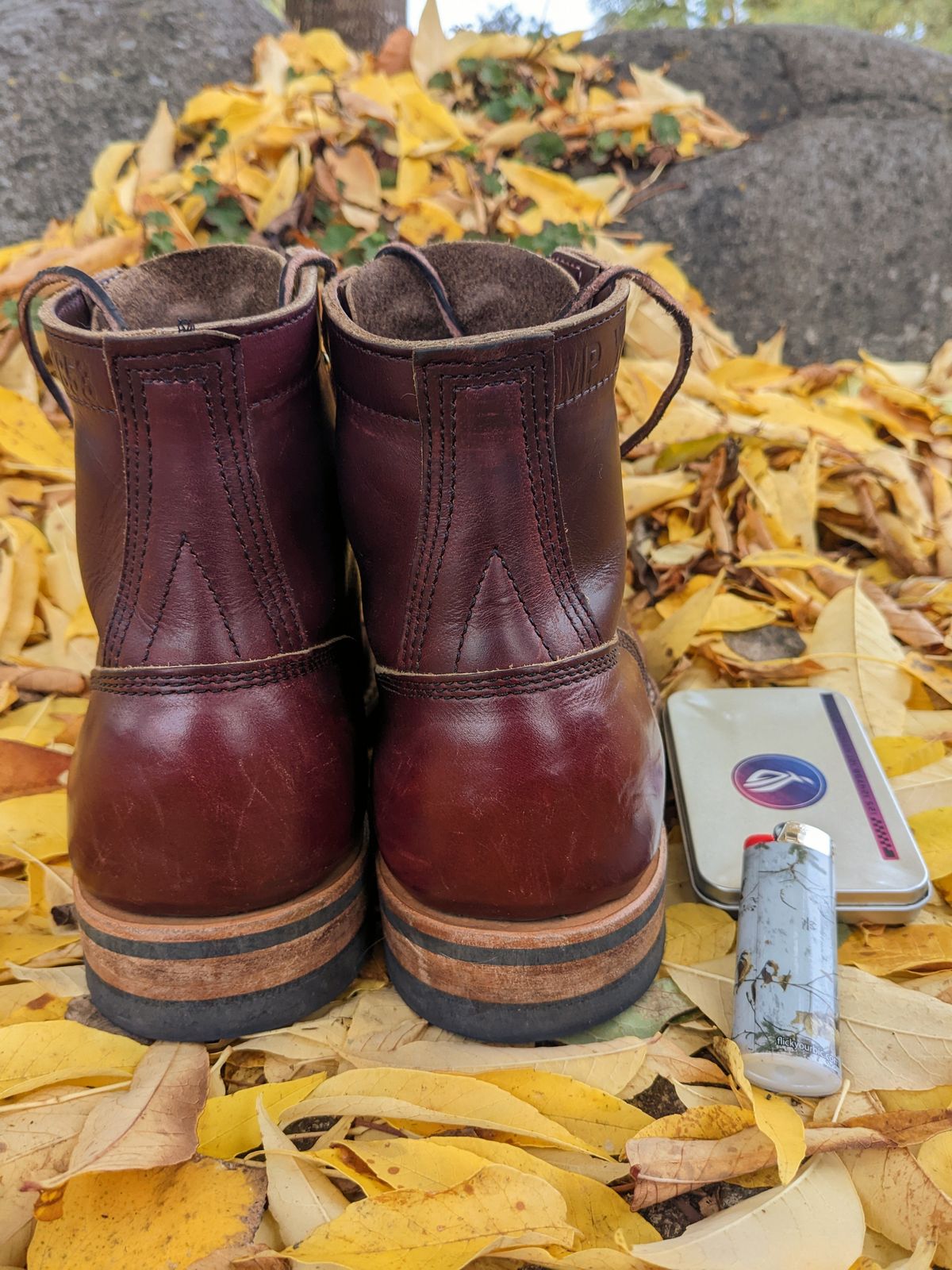 Photo by patinamindset on November 6, 2022 of the White's MP-Sherman Toe Cap in Horween Burgundy Chromexcel.