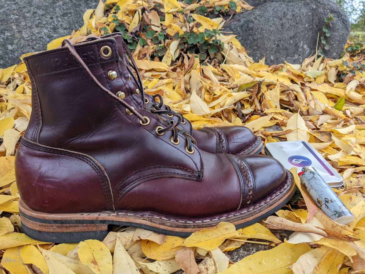 Photo by patinamindset on November 6, 2022 of the White's MP-Sherman Toe Cap in Horween Burgundy Chromexcel.
