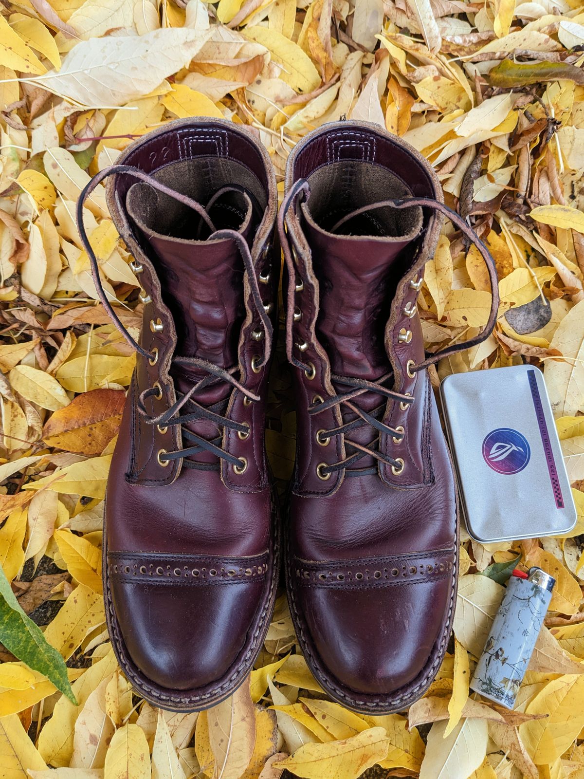 Photo by patinamindset on November 6, 2022 of the White's MP-Sherman Toe Cap in Horween Burgundy Chromexcel.