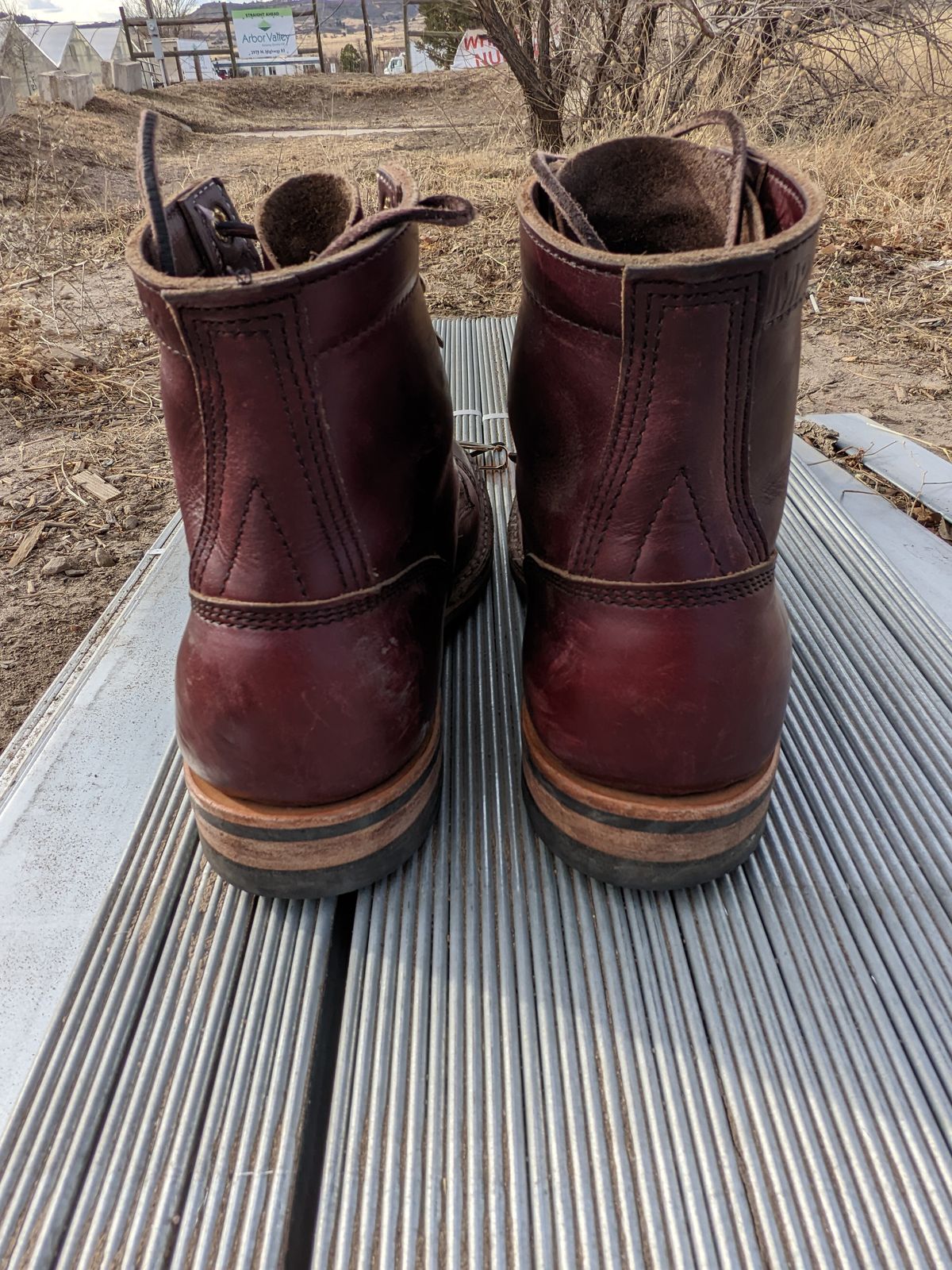Photo by patinamindset on December 5, 2022 of the White's MP-Sherman Toe Cap in Horween Burgundy Chromexcel.