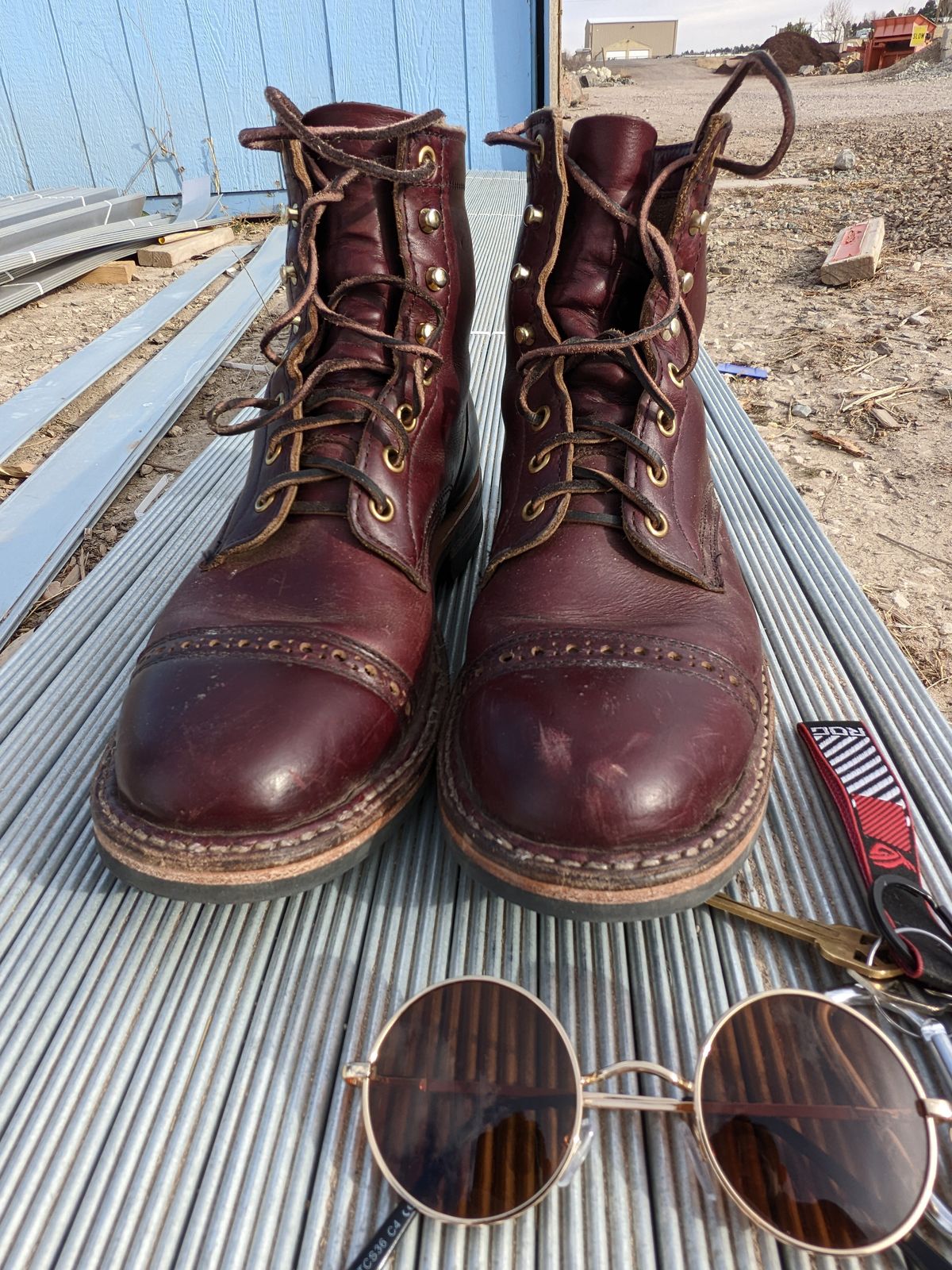 Photo by patinamindset on December 5, 2022 of the White's MP-Sherman Toe Cap in Horween Burgundy Chromexcel.