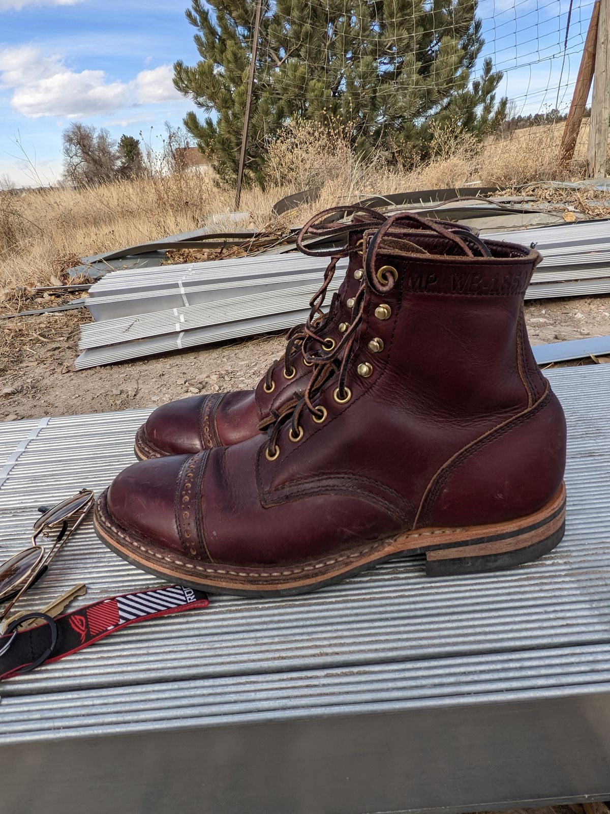 Photo by patinamindset on December 5, 2022 of the White's MP-Sherman Toe Cap in Horween Burgundy Chromexcel.