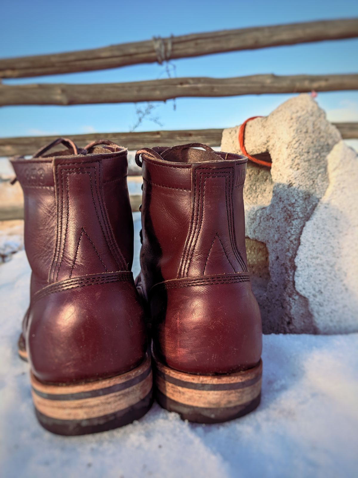 Photo by patinamindset on January 5, 2023 of the White's MP-Sherman Toe Cap in Horween Burgundy Chromexcel.