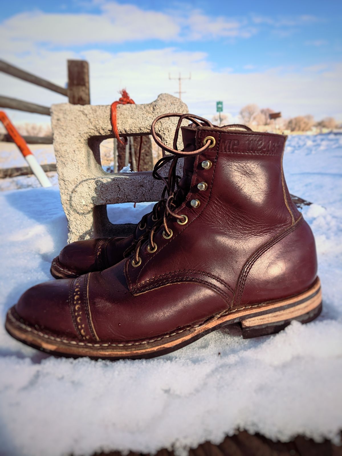 Photo by patinamindset on January 5, 2023 of the White's MP-Sherman Toe Cap in Horween Burgundy Chromexcel.