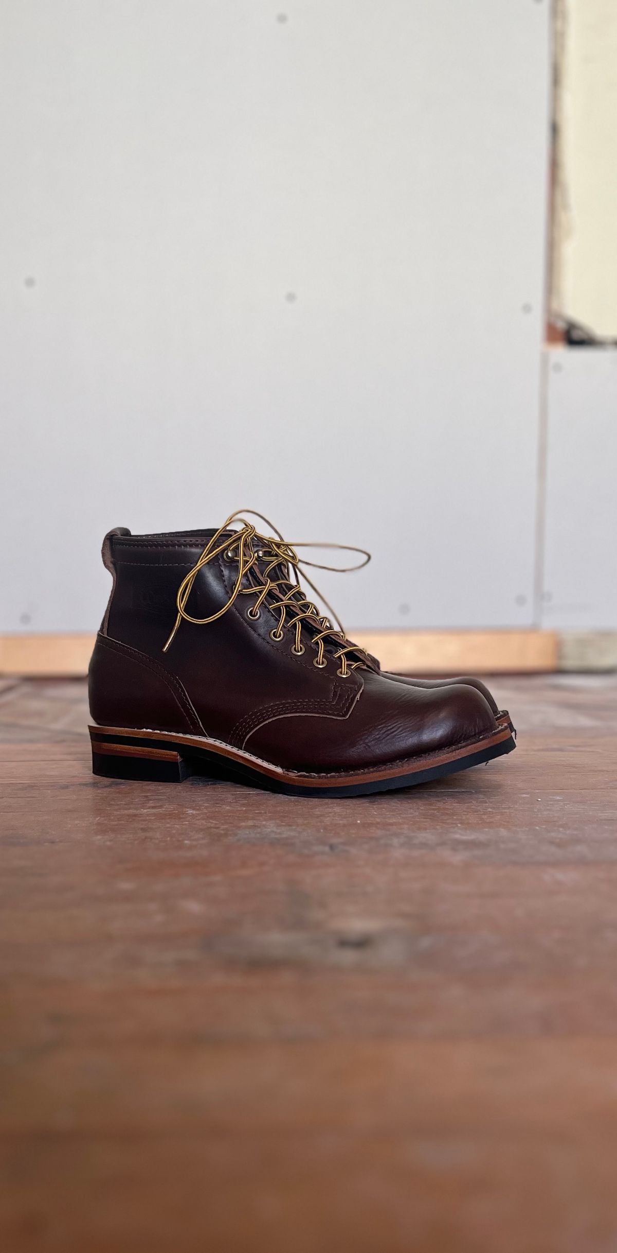 Photo by cr_aig1980 on October 2, 2024 of the Wesco Warren Boot in Horween Brown Chromexcel.