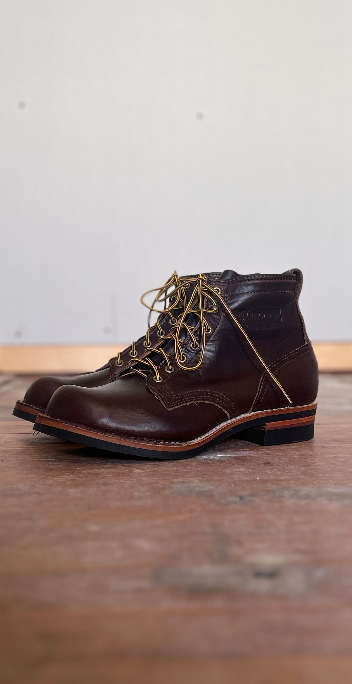 Photo by cr_aig1980 on October 2, 2024 of the Wesco Warren Boot in Horween Brown Chromexcel.
