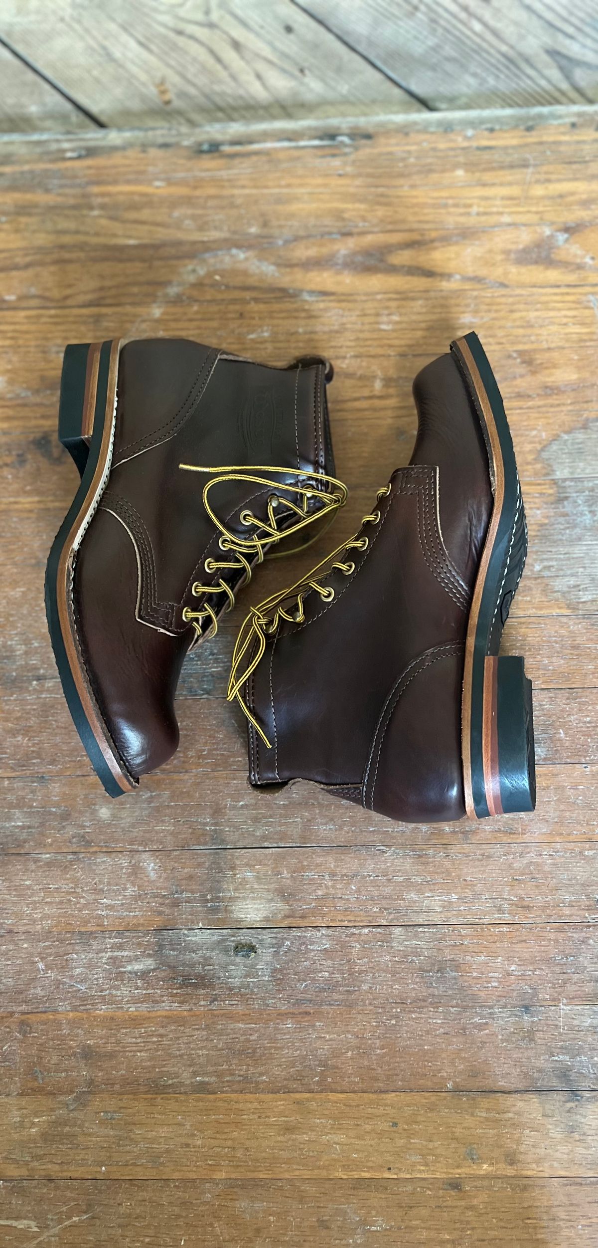 Photo by cr_aig1980 on October 2, 2024 of the Wesco Warren Boot in Horween Brown Chromexcel.