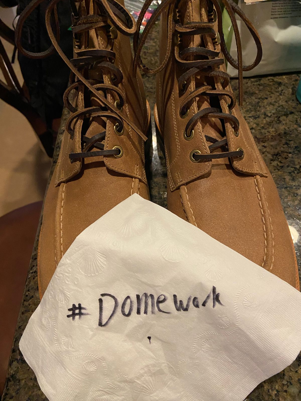 Photo by braneshaden on October 5, 2022 of the Grant Stone Brass Boot in C.F. Stead Natural Waxy Commander Suede.