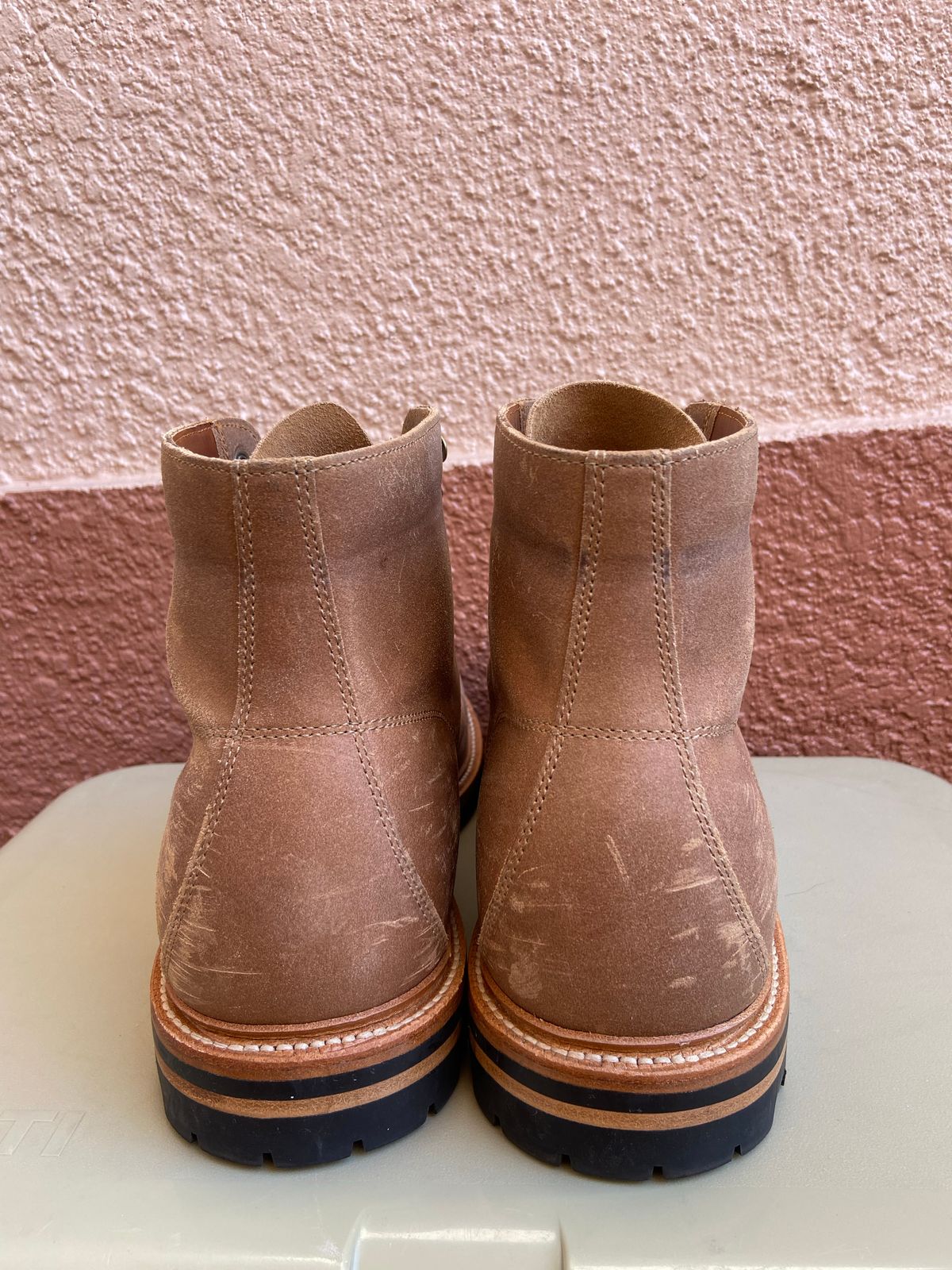 Photo by braneshaden on November 5, 2022 of the Grant Stone Brass Boot in C.F. Stead Natural Waxy Commander Suede.