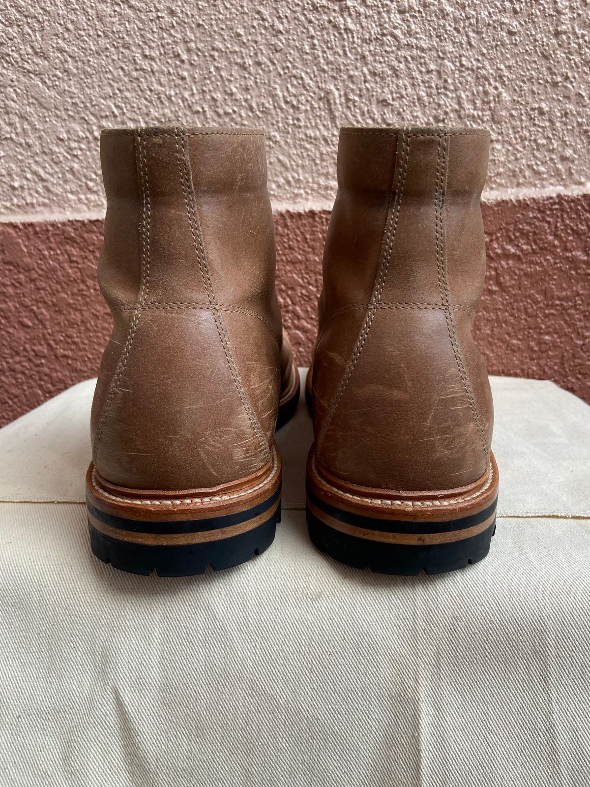 Photo by braneshaden on January 4, 2023 of the Grant Stone Brass Boot in C.F. Stead Natural Waxy Commander Suede.