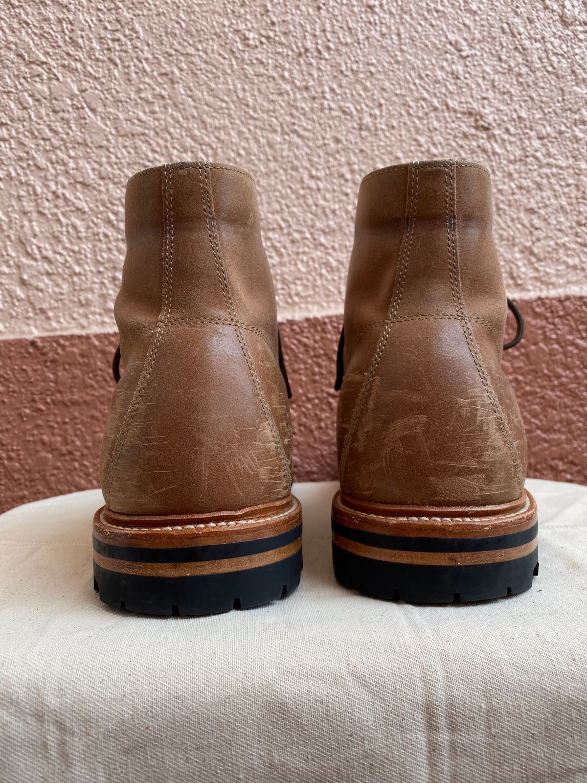 Photo by braneshaden on February 5, 2023 of the Grant Stone Brass Boot in C.F. Stead Natural Waxy Commander Suede.