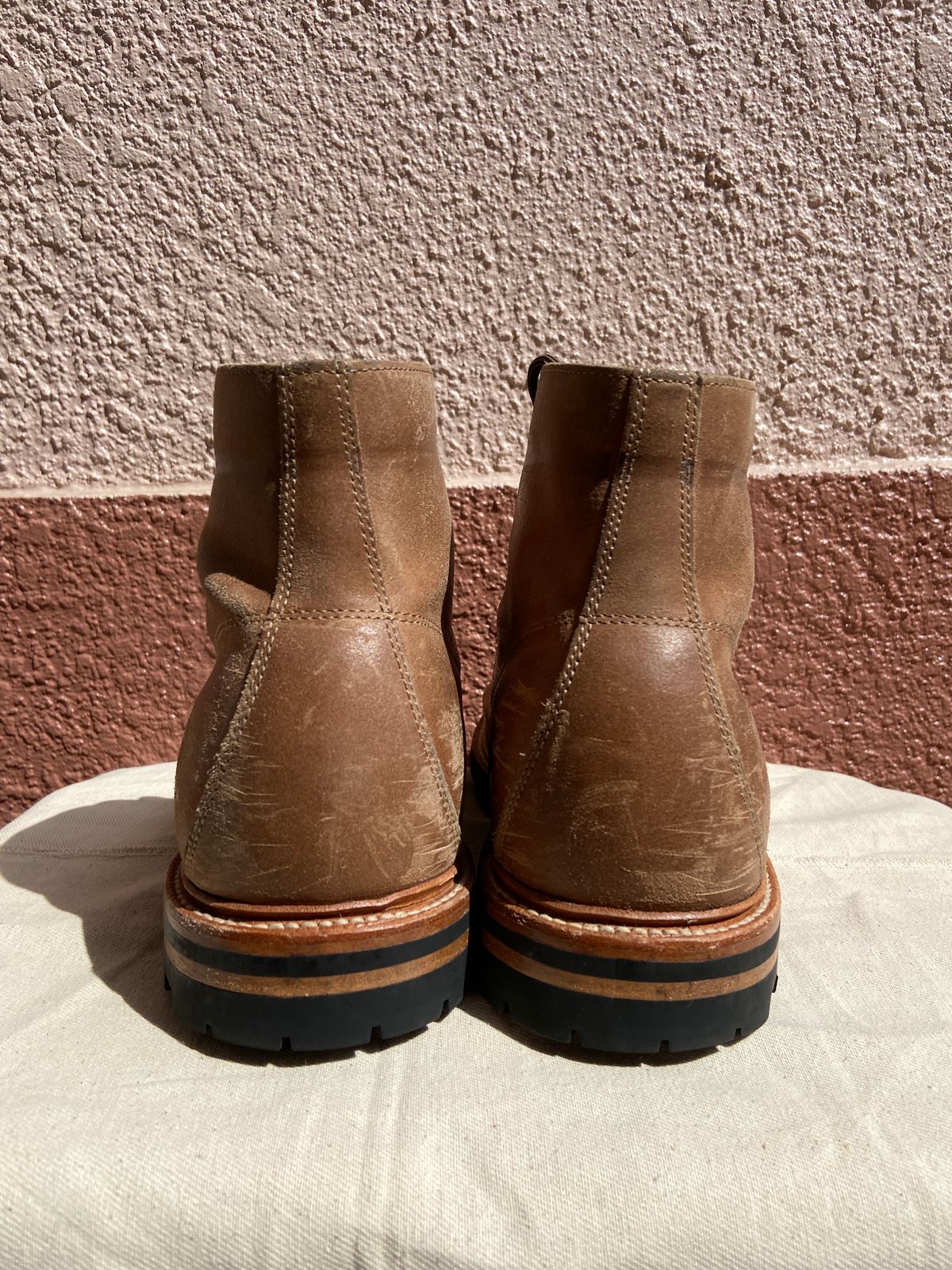 Photo by braneshaden on March 5, 2023 of the Grant Stone Brass Boot in C.F. Stead Natural Waxy Commander Suede.