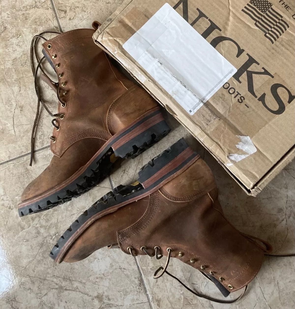 Photo by dj on July 28, 2021 of the Nicks Urban Logger in Horween Orange Predator.