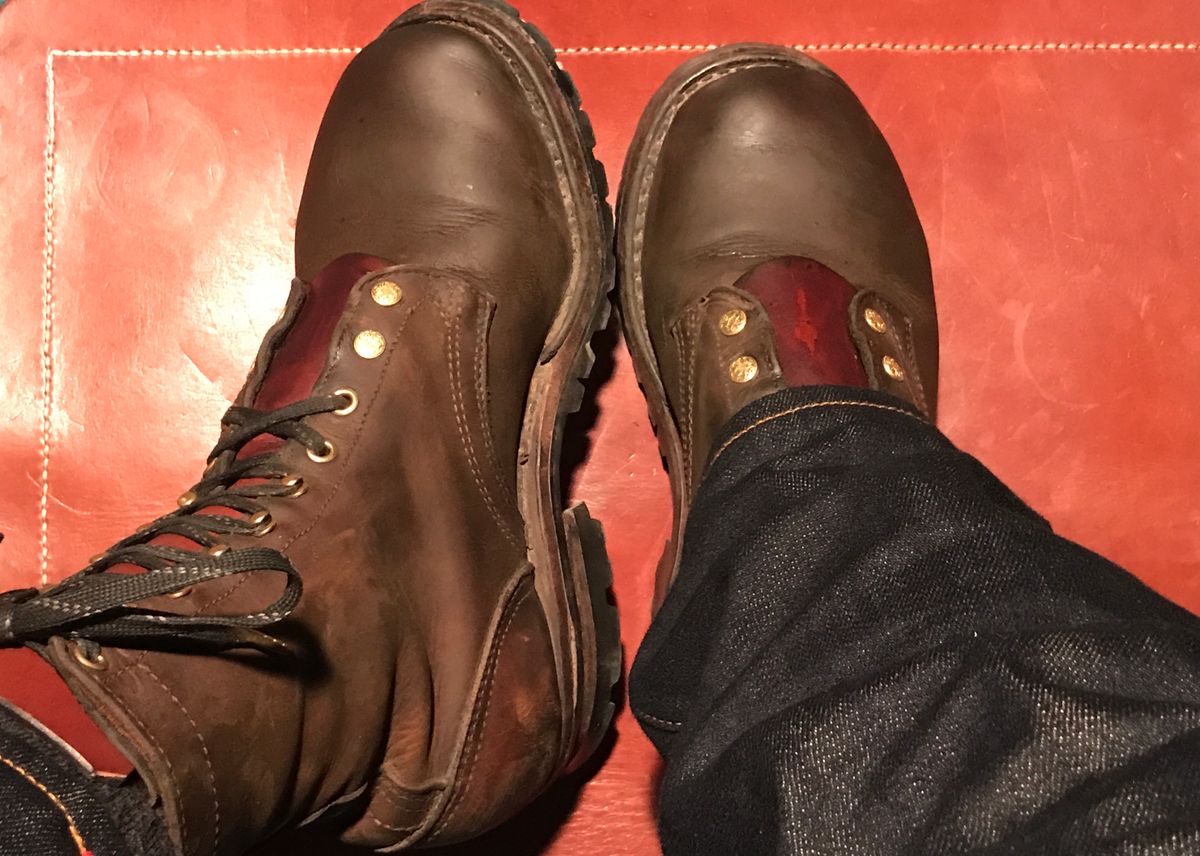 Photo by dj on March 17, 2025 of the Nicks Urban Logger in Horween Orange Predator.