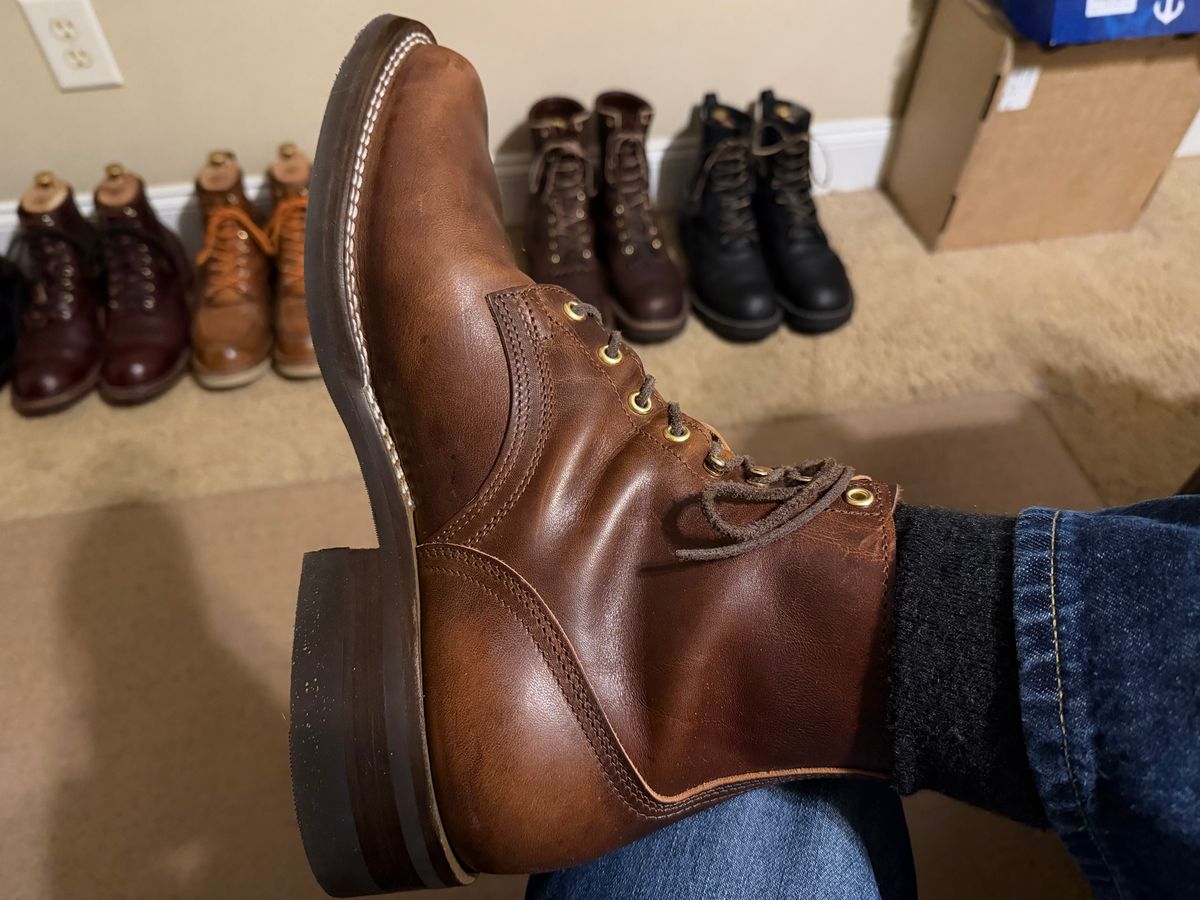Photo by escapedTexan on February 25, 2026 of the Nicks 1925 Last Dress Boot in Horween Cypress Italian Brown.