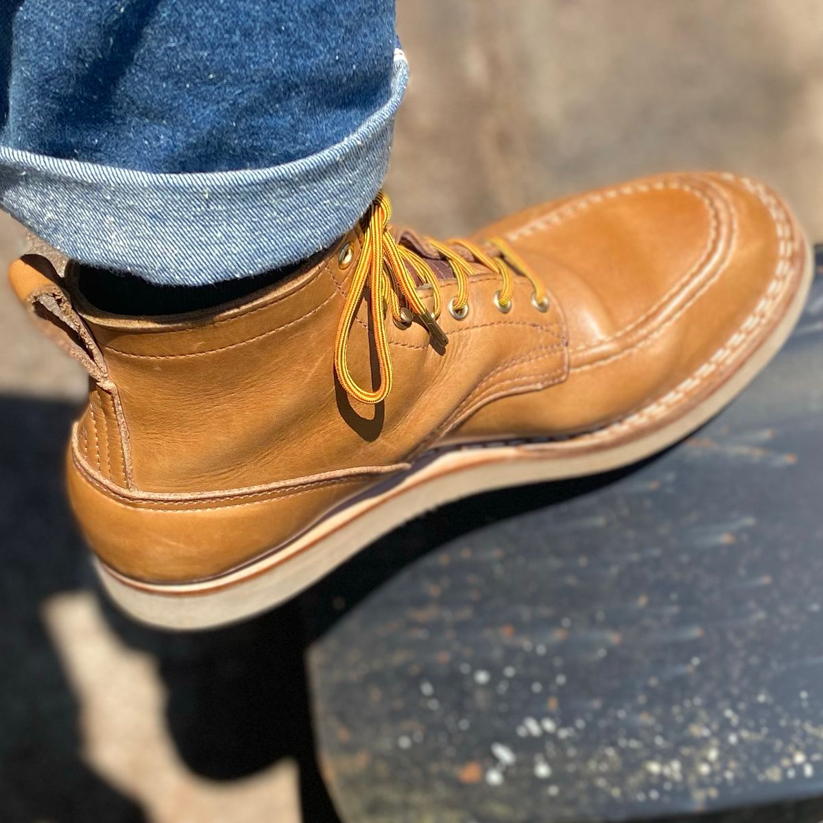 Photo by escapedTexan on September 8, 2023 of the Nicks Moc Toe in Seidel 1964 Tan.