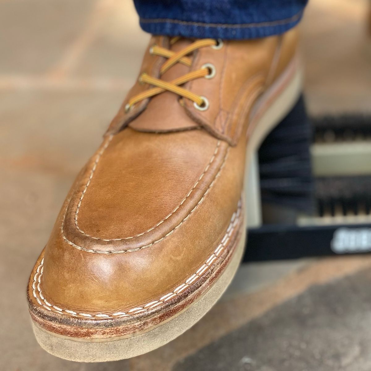 Photo by escapedTexan on October 2, 2023 of the Nicks Moc Toe in Seidel 1964 Tan.