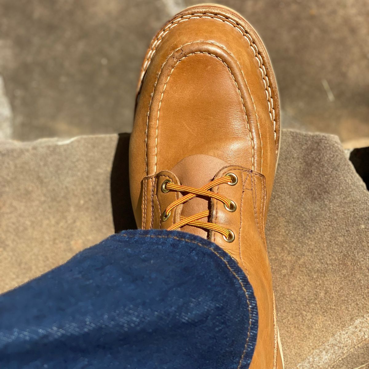 Photo by escapedTexan on October 3, 2023 of the Nicks Moc Toe in Seidel 1964 Tan.