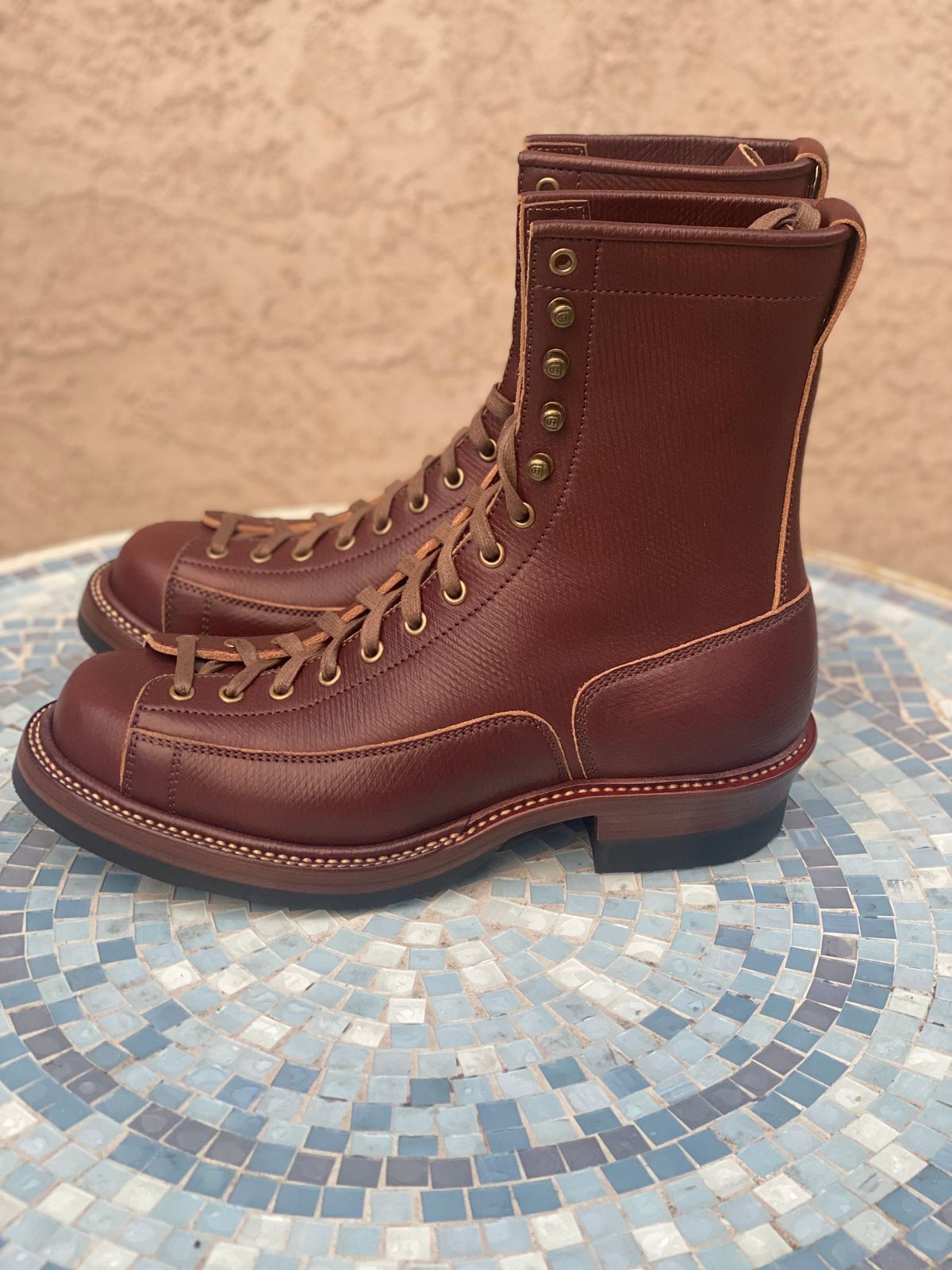 Photo by parkle__ on October 1, 2023 of the Flame Panda Monkey Boot in J&FJ Baker Brown Russian Calf.