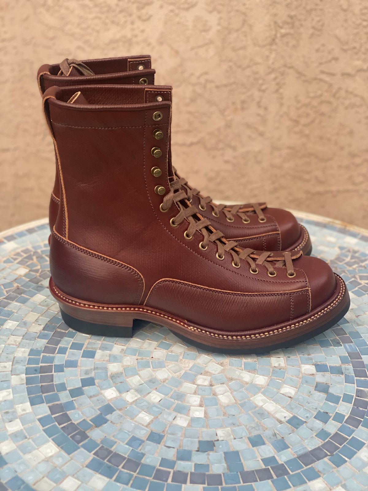 Photo by parkle__ on October 1, 2023 of the Flame Panda Monkey Boot in J&FJ Baker Brown Russian Calf.