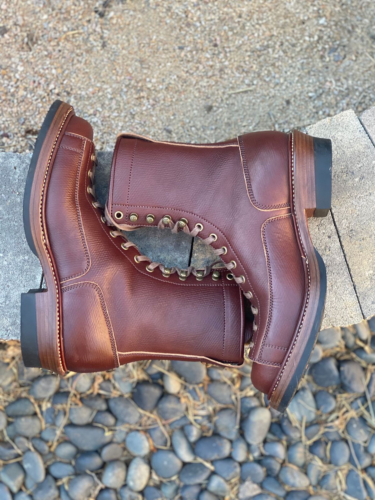 Photo by parkle__ on November 5, 2023 of the Flame Panda Monkey Boot in J&FJ Baker Brown Russian Calf.