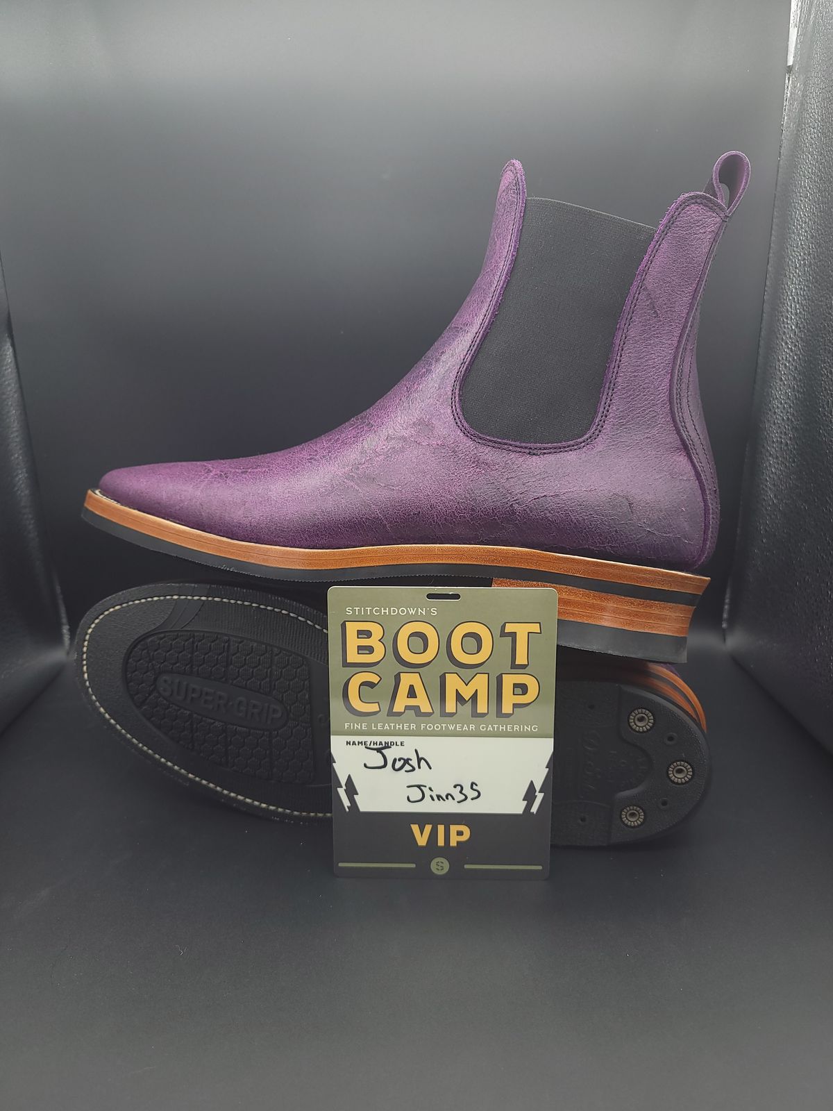 Photo by jinn35 on October 10, 2023 of the Fortis Boots El Primero in C.F. Stead Crazy Cow Royal Purple.