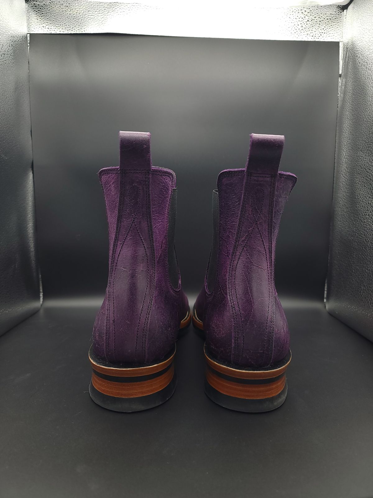 Photo by jinn35 on October 10, 2023 of the Fortis Boots El Primero in C.F. Stead Crazy Cow Royal Purple.