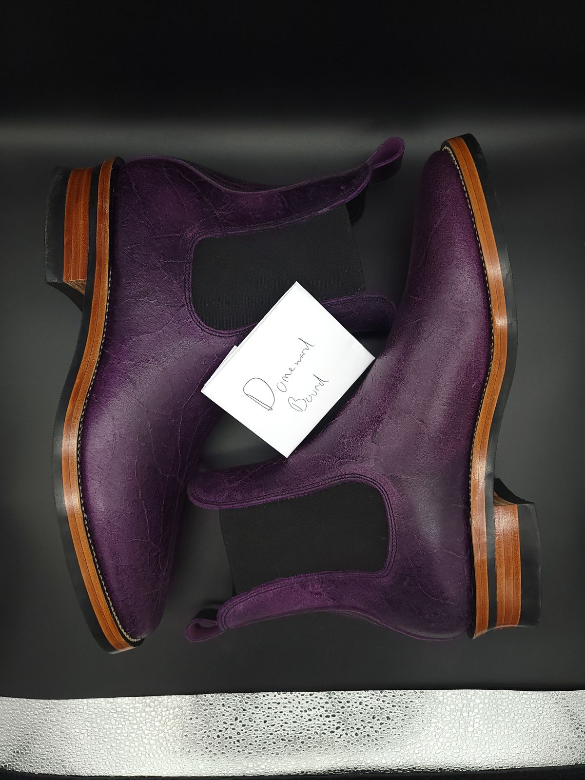 Photo by jinn35 on October 10, 2023 of the Fortis Boots El Primero in C.F. Stead Crazy Cow Royal Purple.