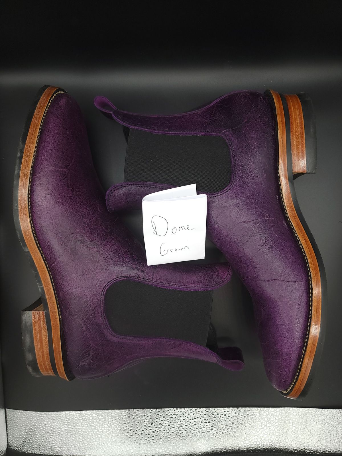 Photo by jinn35 on November 2, 2023 of the Fortis Boots El Primero in C.F. Stead Crazy Cow Royal Purple.