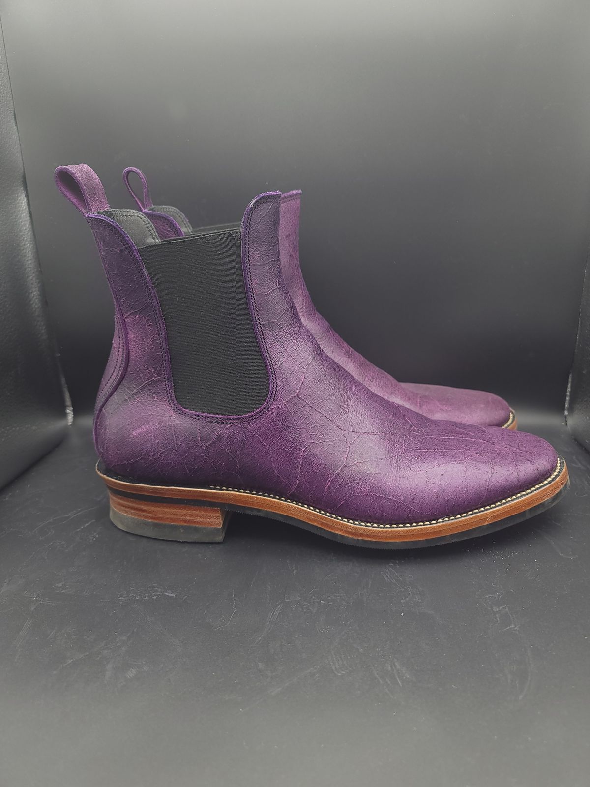Photo by jinn35 on March 4, 2024 of the Fortis Boots El Primero in C.F. Stead Crazy Cow Royal Purple.