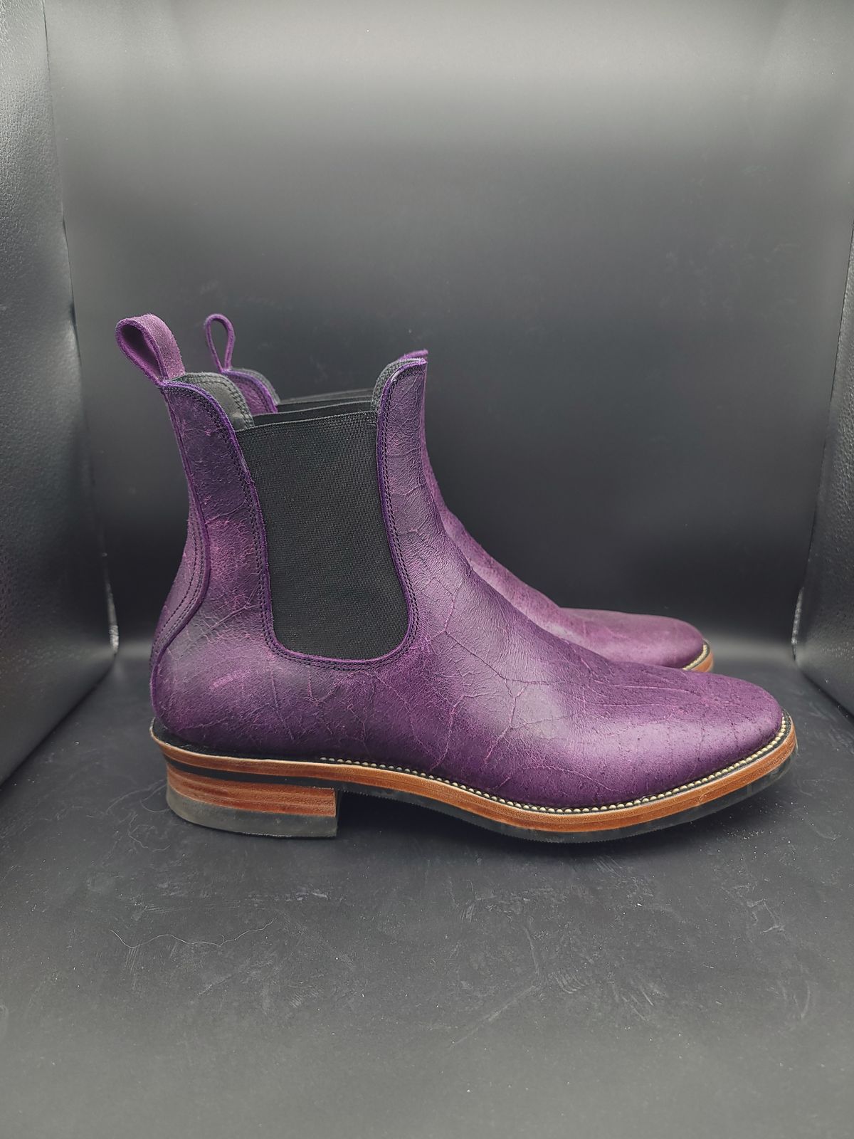 Photo by jinn35 on April 1, 2024 of the Fortis Boots El Primero in C.F. Stead Crazy Cow Royal Purple.