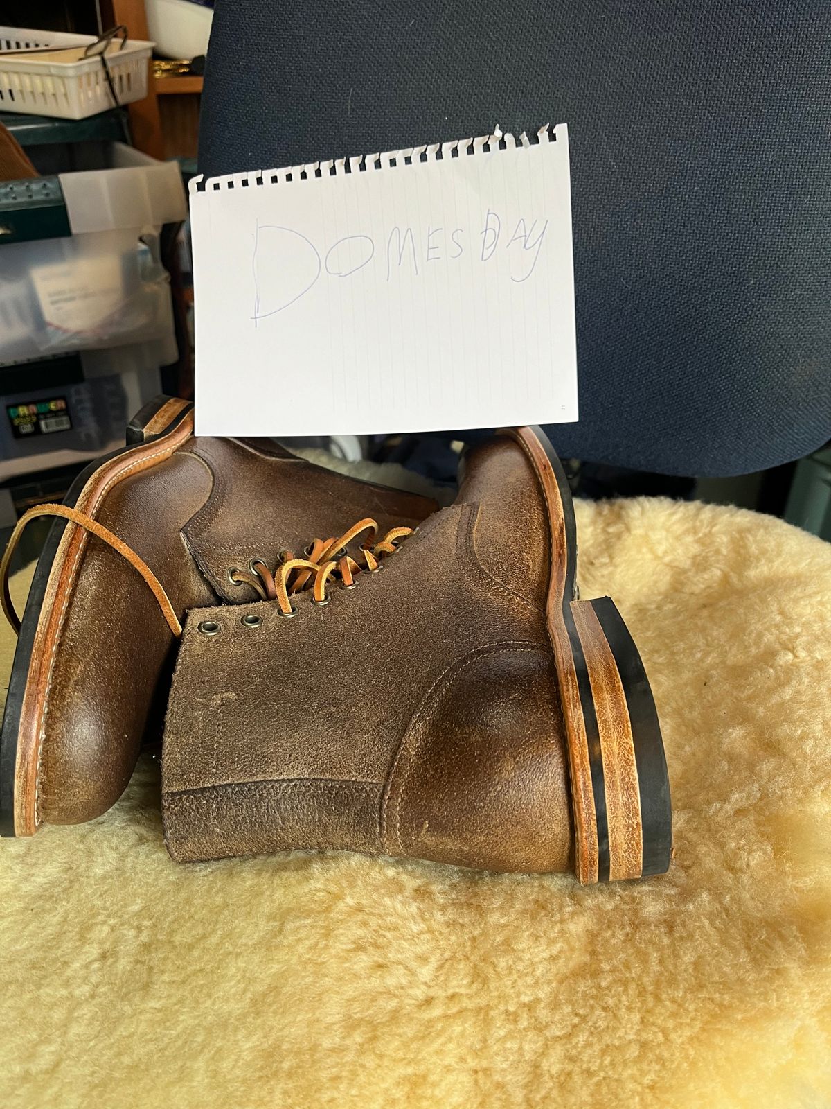 Photo by Dannflow on October 1, 2024 of the Oak Street Bootmakers Trench Boot in Horween Natural Chromexcel Roughout.
