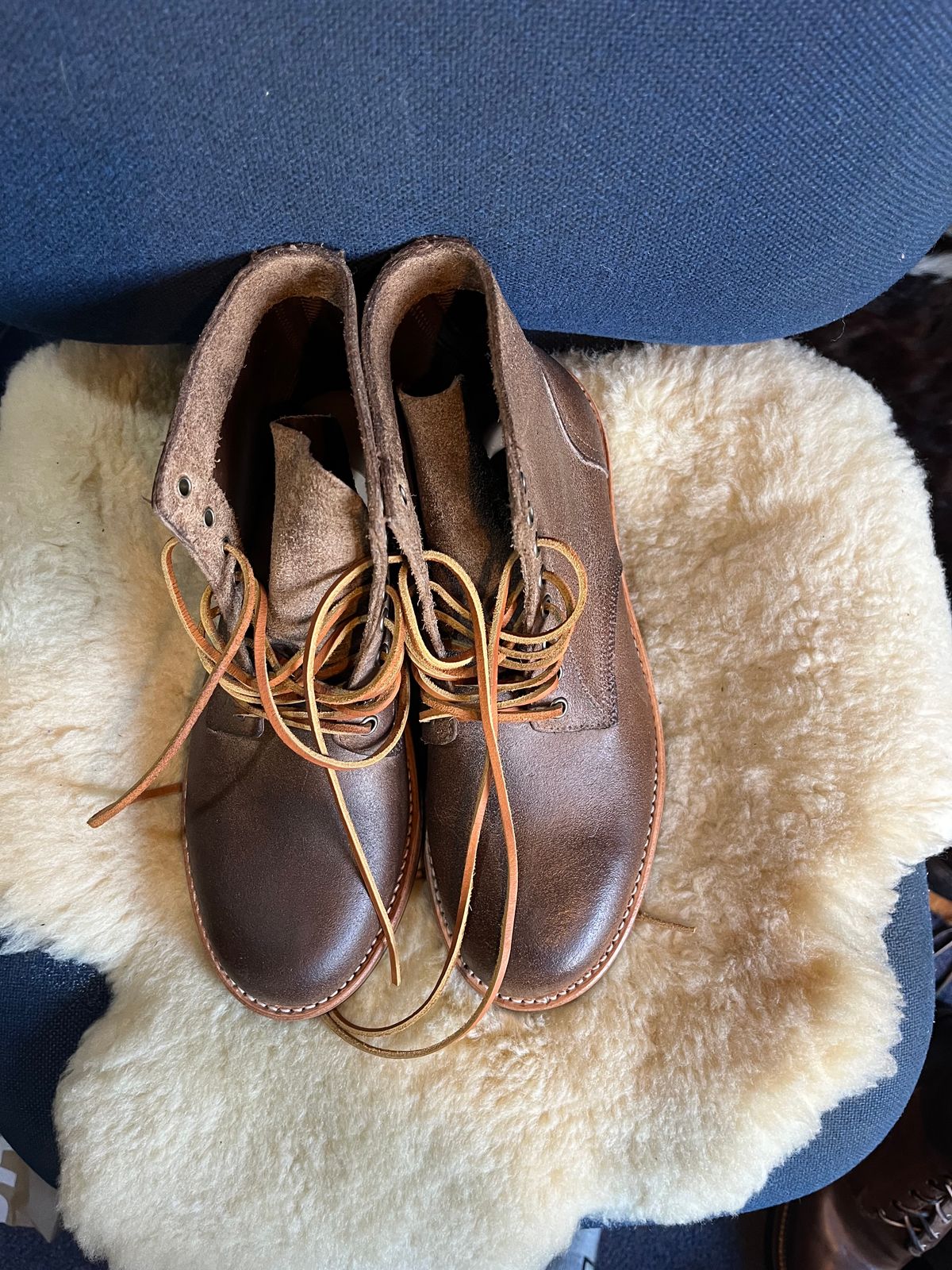 Photo by Dannflow on October 1, 2024 of the Oak Street Bootmakers Trench Boot in Horween Natural Chromexcel Roughout.