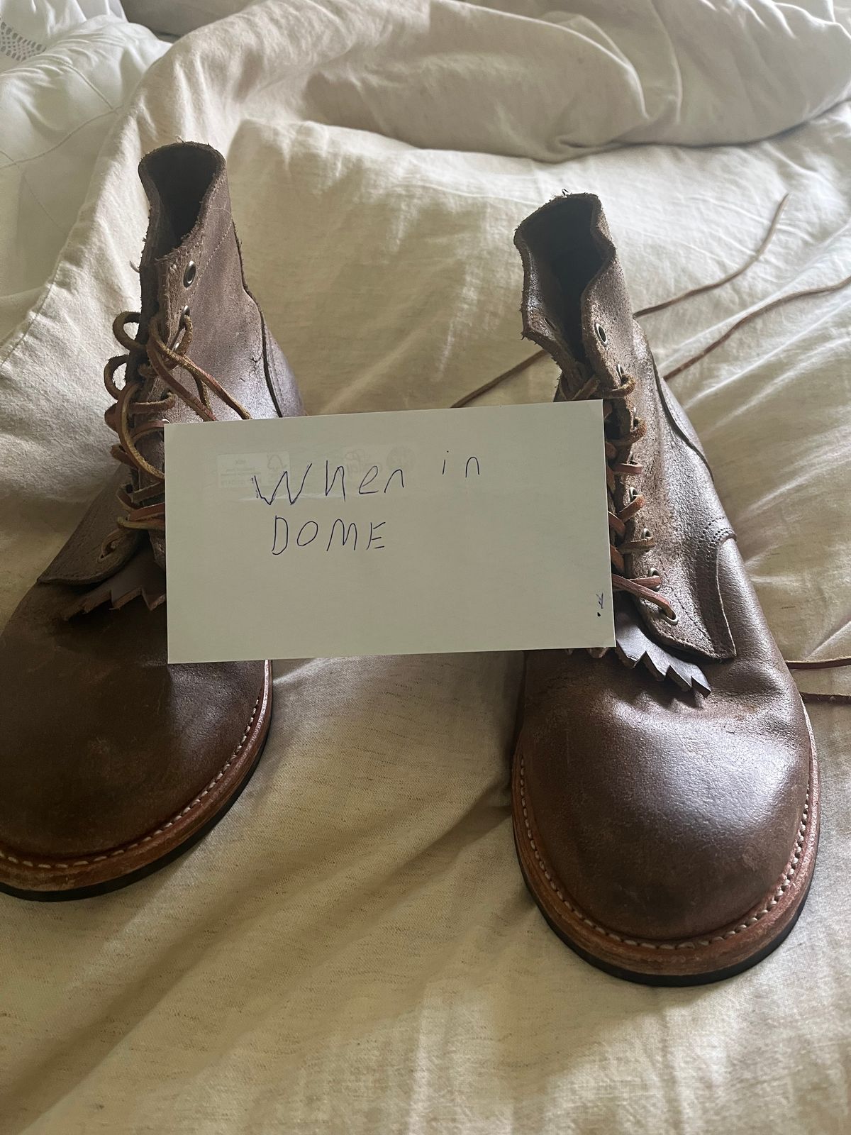 Photo by Dannflow on November 3, 2024 of the Oak Street Bootmakers Trench Boot in Horween Natural Chromexcel Roughout.