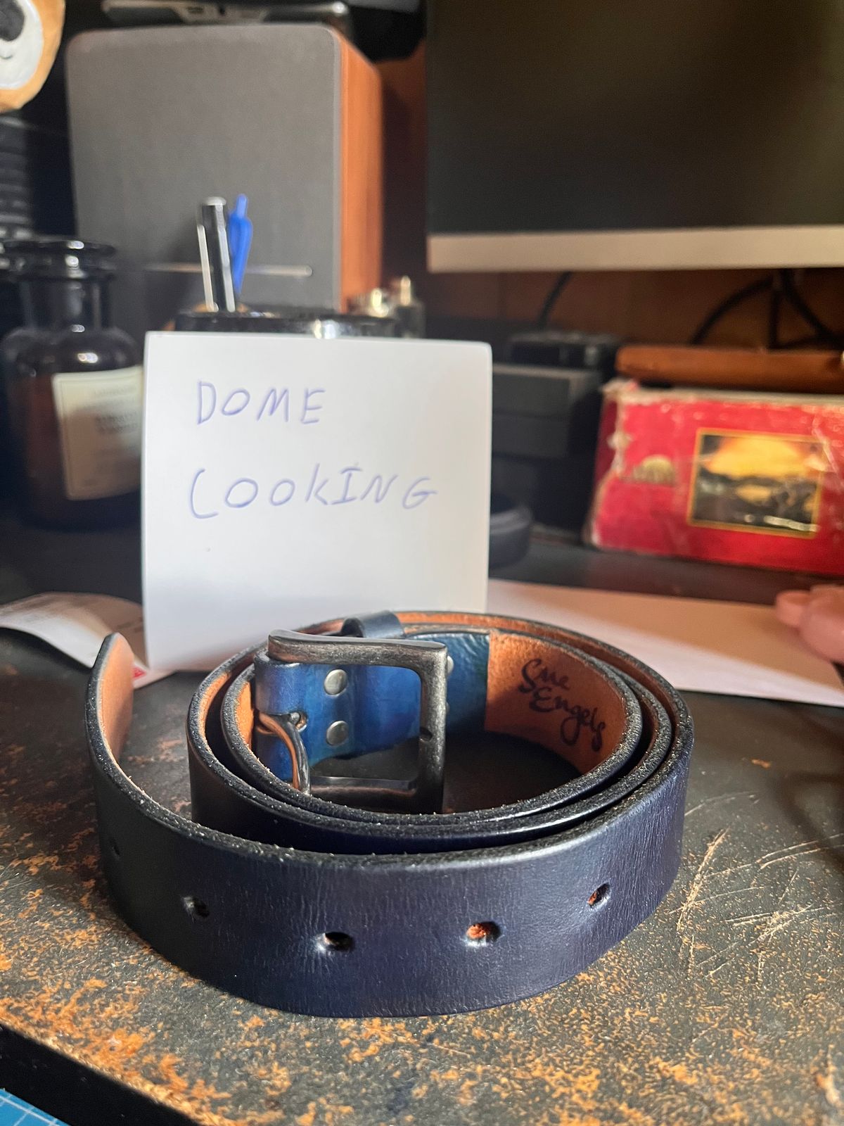 Photo by Dannflow on November 1, 2025 of the Sue engels Veg Tan Blue in Teacore Blue Veg Tan.