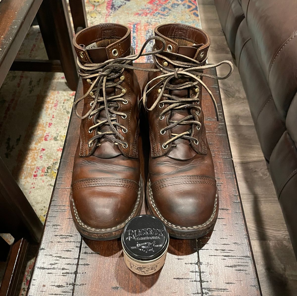 Photo by ConcreteLeatherFoot on March 1, 2024 of the Nicks Americana in Horween Orange Predator.