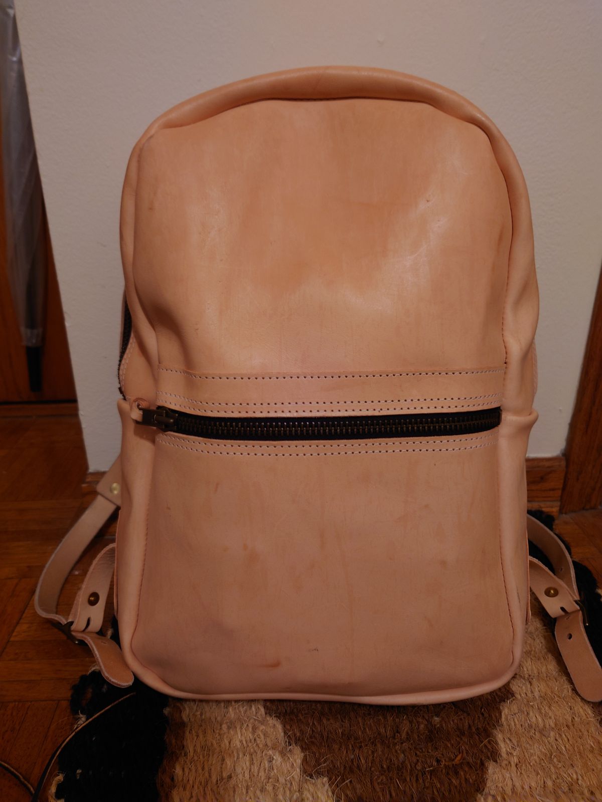 Photo by Exsufflicate on November 6, 2025 of the Go Forth Goods Classic Zippered Leather Backpack in Unknown Natural Veg Tan.
