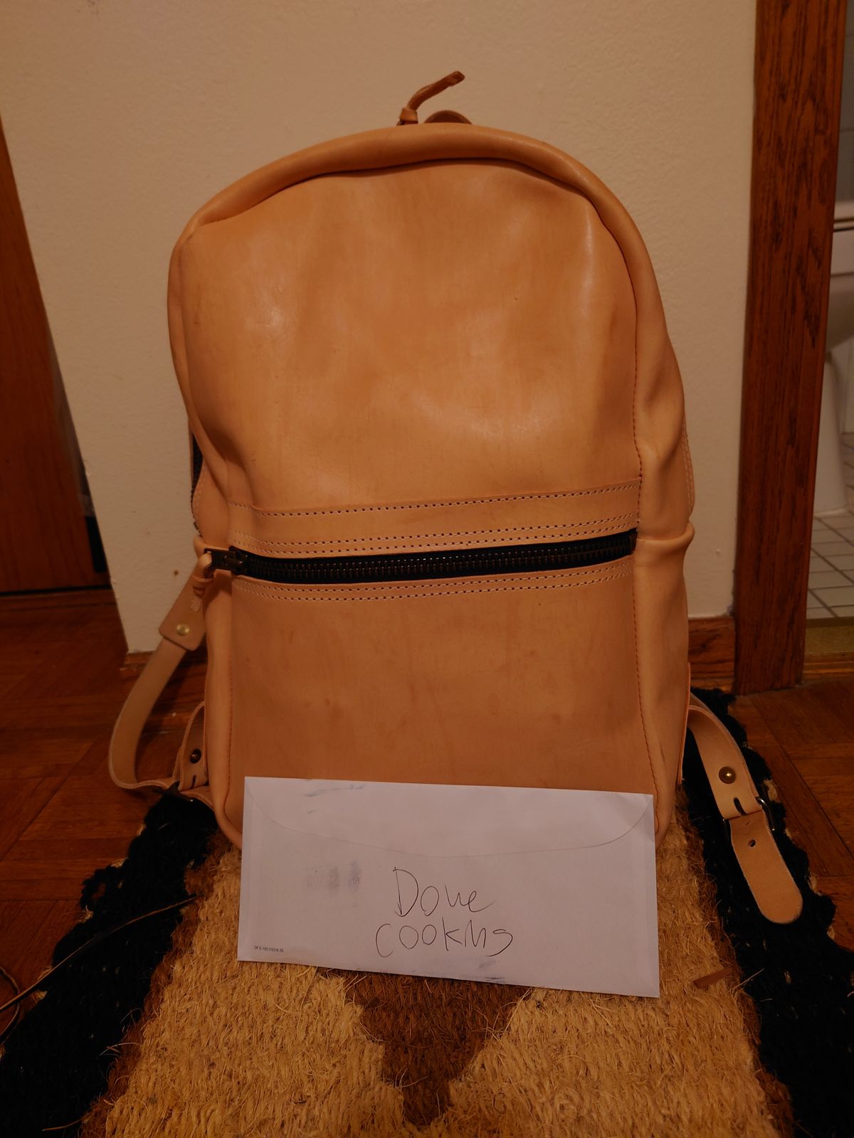 Photo by Exsufflicate on November 6, 2025 of the Go Forth Goods Classic Zippered Leather Backpack in Unknown Natural Veg Tan.