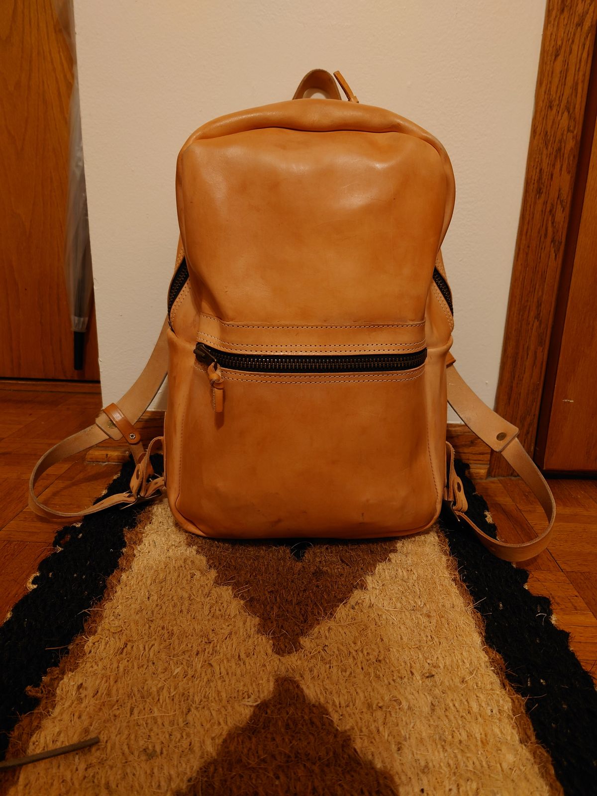 Photo by Exsufflicate on February 6, 2026 of the Go Forth Goods Classic Zippered Leather Backpack in Unknown Natural Veg Tan.