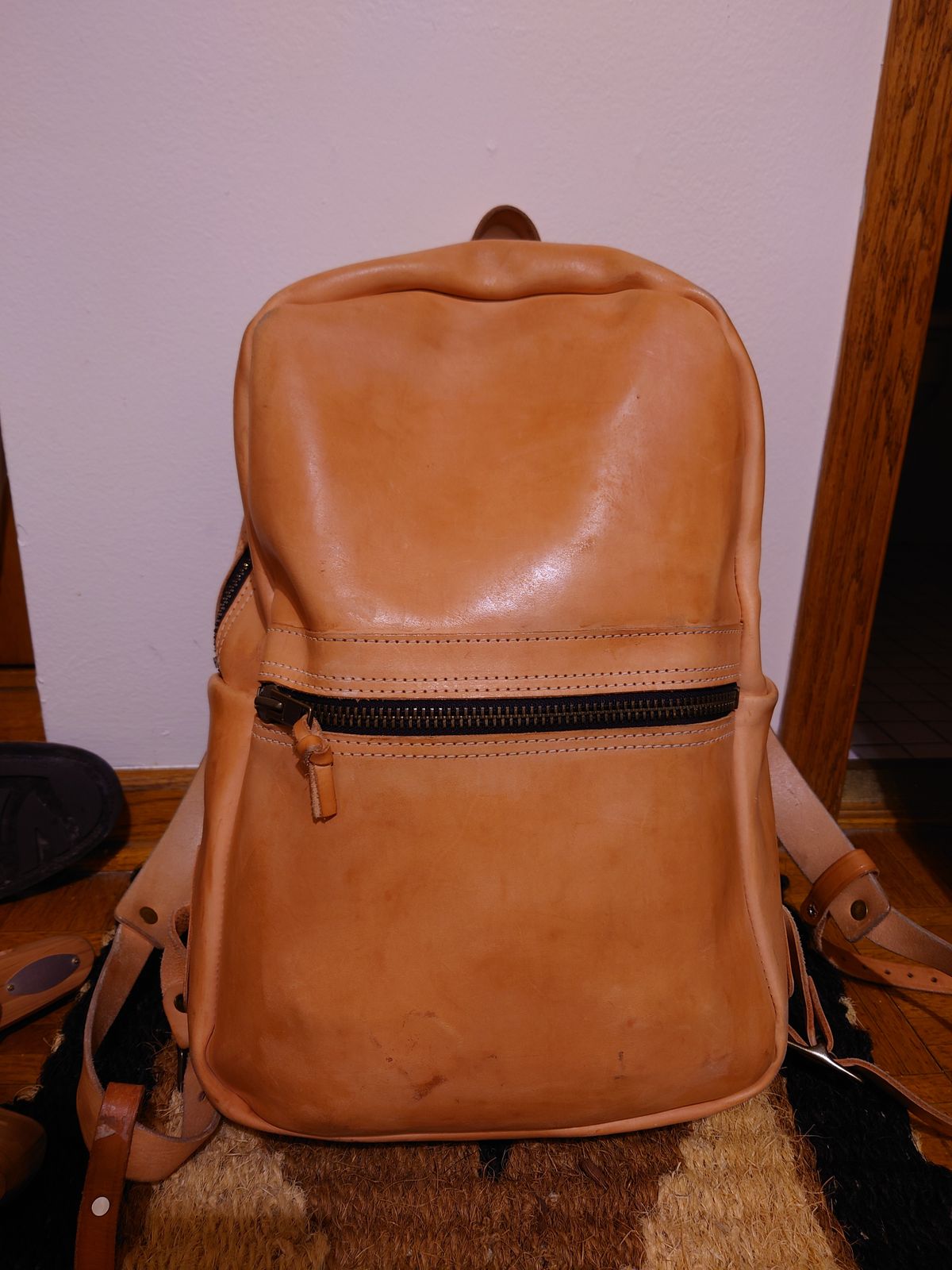 Photo by Exsufflicate on March 6, 2026 of the Go Forth Goods Classic Zippered Leather Backpack in Unknown Natural Veg Tan.